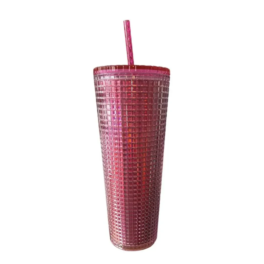 Starbucks 2023 Grid Bubblegum Gradient Pink Silver Iridescent Tumbler Cup 24 oz